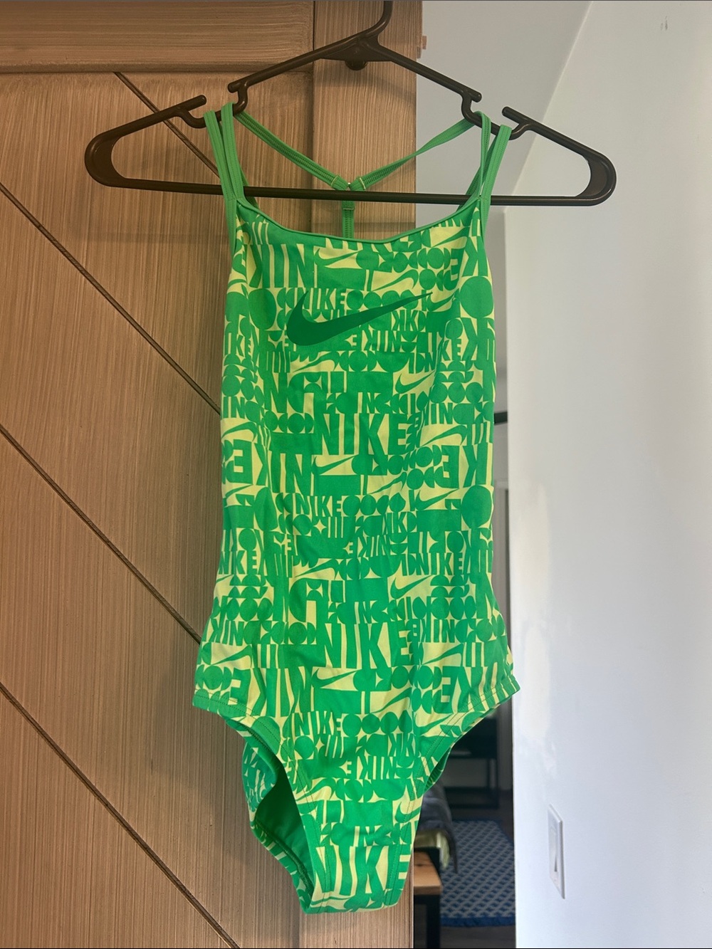 Nike Girl's Neon Green Logo-Print One-Piece Swimsuit
